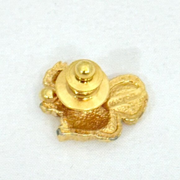 Vintage Avon Gold-Tone Squirrel Lapel Pin With Rhinestones & Faux Pearl Signed - Picture 3 of 5
